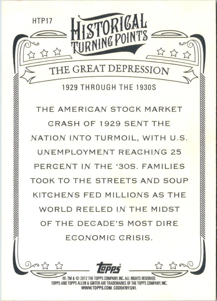 2012 Topps Allen & Ginter Historical Turning Points The Great Depression