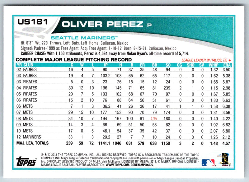 2013 Topps Update Oliver Perez