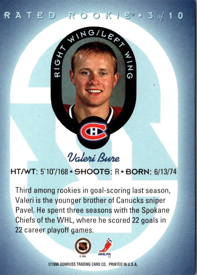 1996 Donruss Rated Rookies Valeri Bure