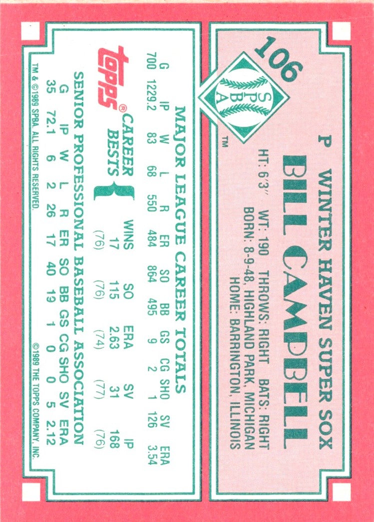 1989 Topps Senior League Bill Campbell