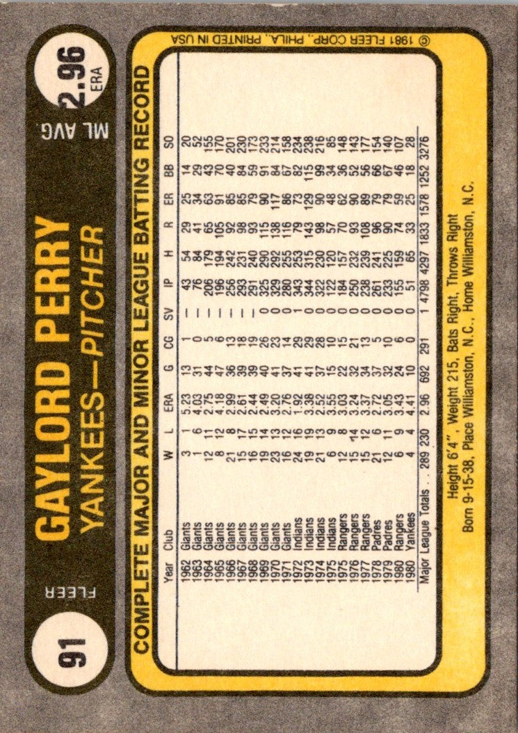 1981 Fleer Gaylord Perry