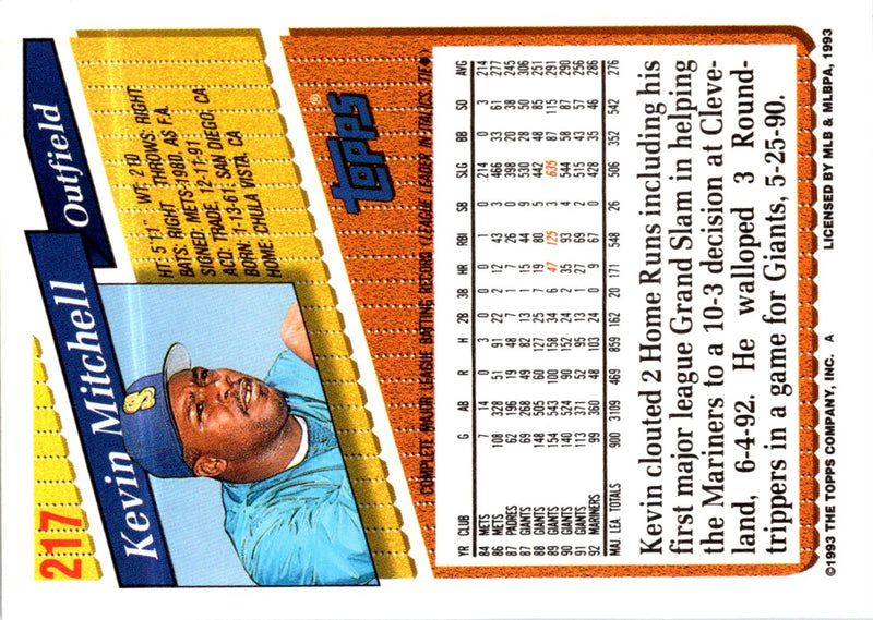 1993 Topps Gold Kevin Mitchell