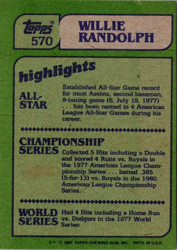 1982 Topps Willie Randolph