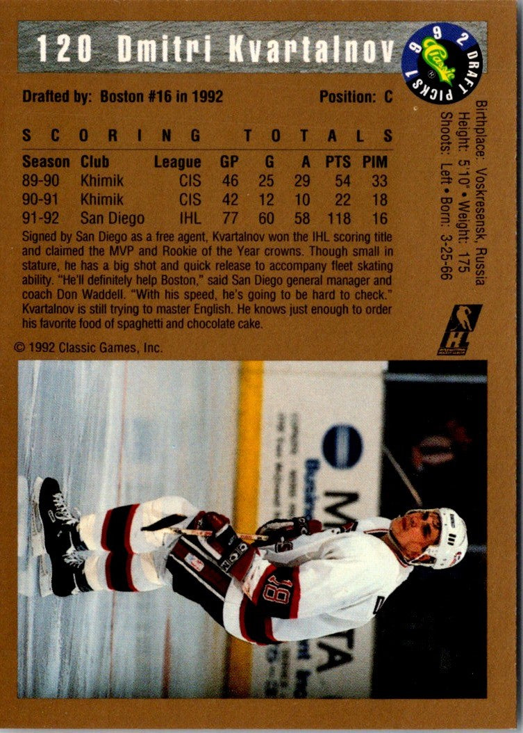 1992 Classic Draft Picks Dmitri Kvartalnov