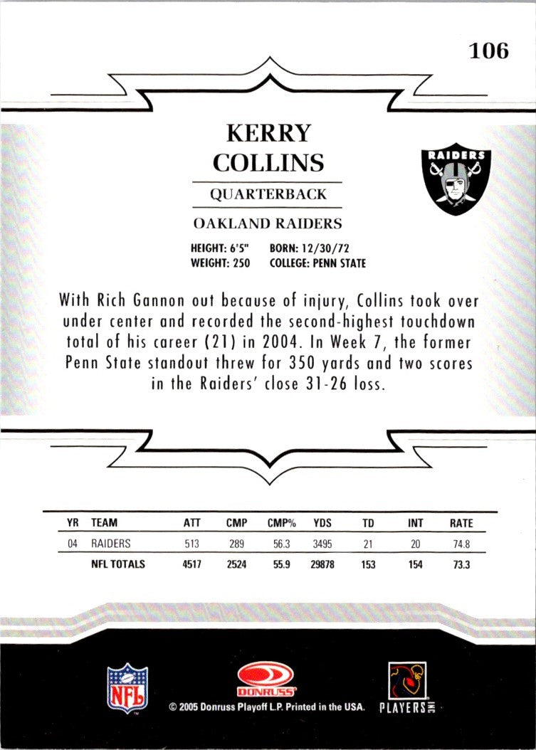 2005 Donruss Throwback Threads Kerry Collins