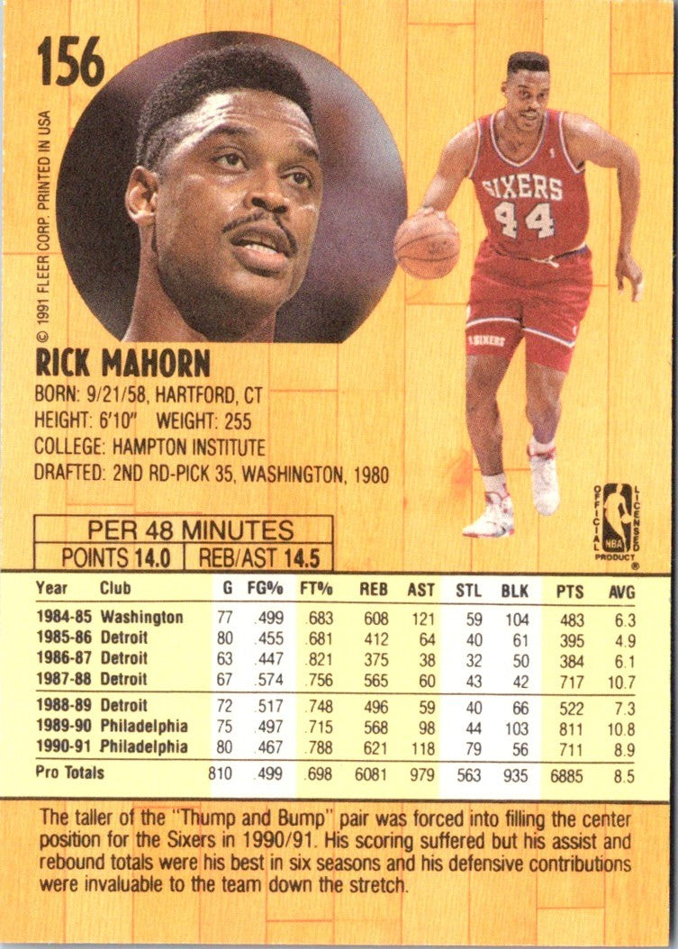 1991 Fleer Rick Mahorn