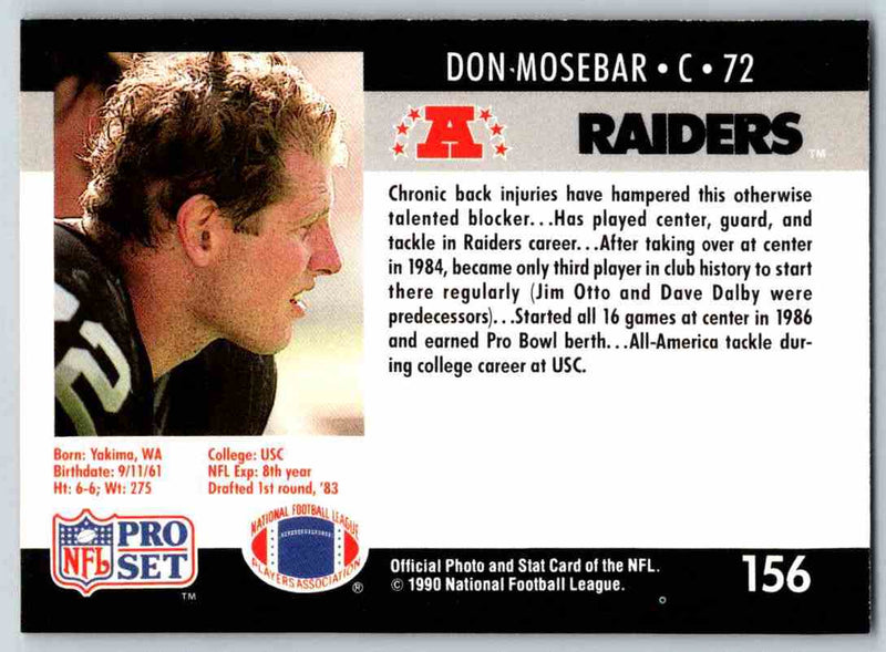 1990 Pro Set Super Bowl XXV Binder Raiders Don Mosebar