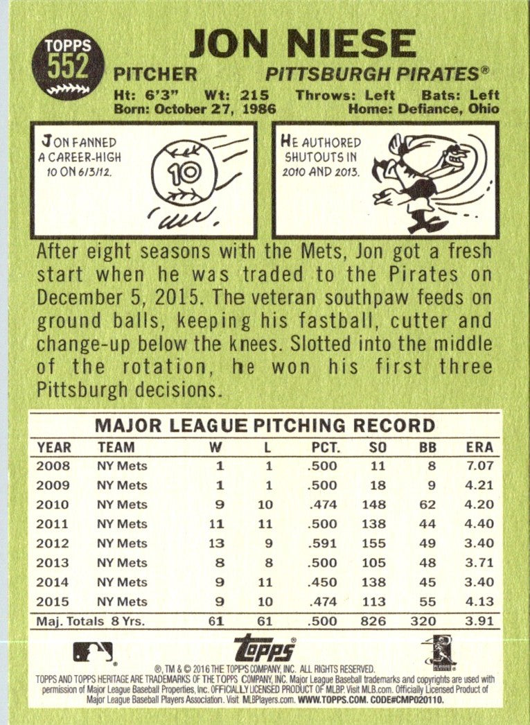 2016 Topps Heritage Jon Niese