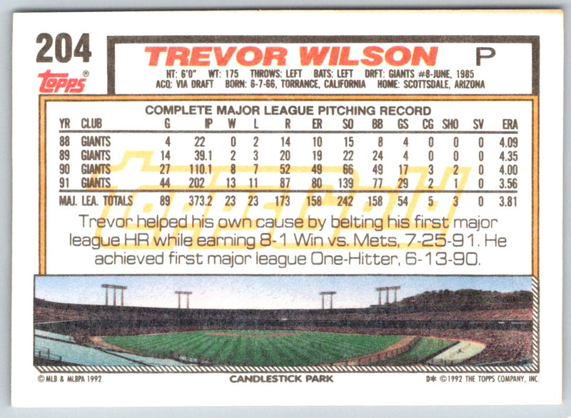 1992 Topps Trevor Wilson