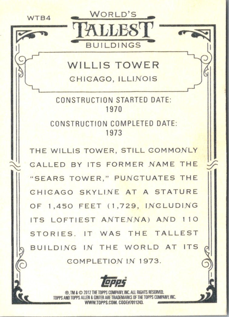 2012 Topps Allen & Ginter World's Tallest Buildings Willis Tower