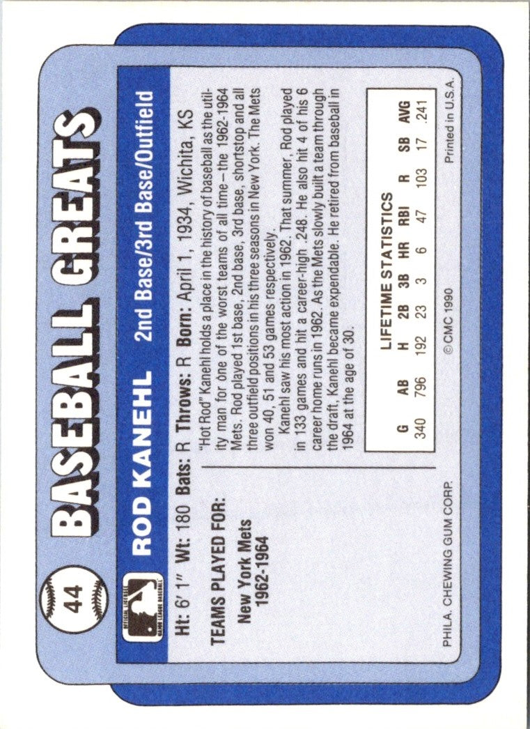 1990 Swell Baseball Greats Rod Kanehl