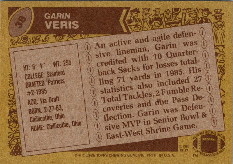1986 Topps Garin Veris