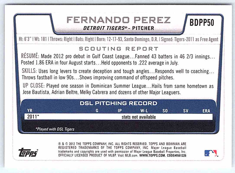 2012 Bowman Fernando Perez