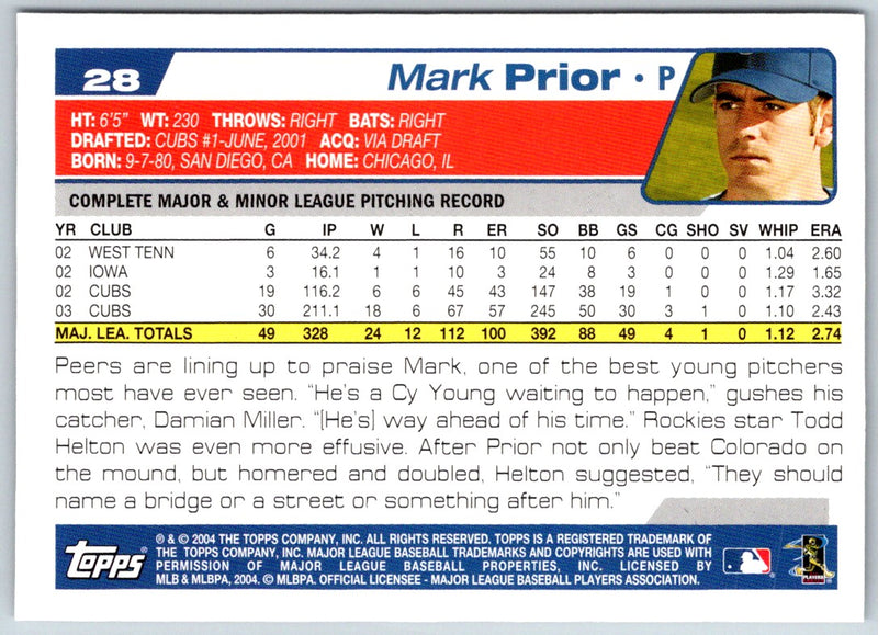 2004 Topps Opening Day Mark Prior