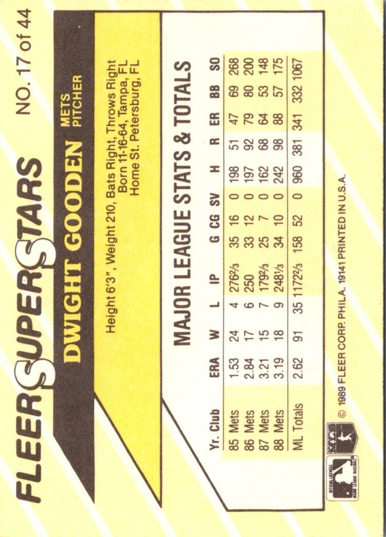 1989 Fleer SuperStars Dwight Gooden