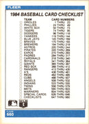 1984 Fleer Checklist: Cardinals/Teams
