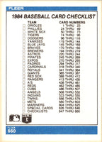 1984 Fleer Checklist: Cardinals/Teams #660