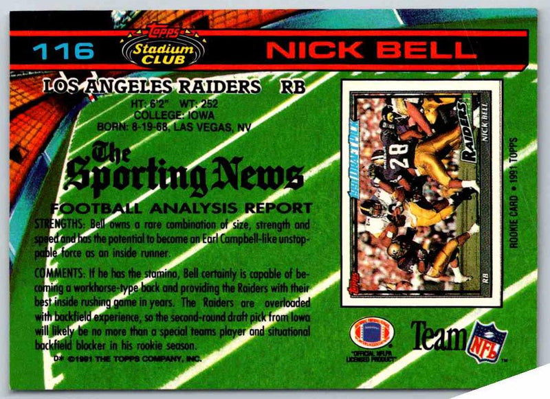1991 Topps Stadium Club Football Nick Bell