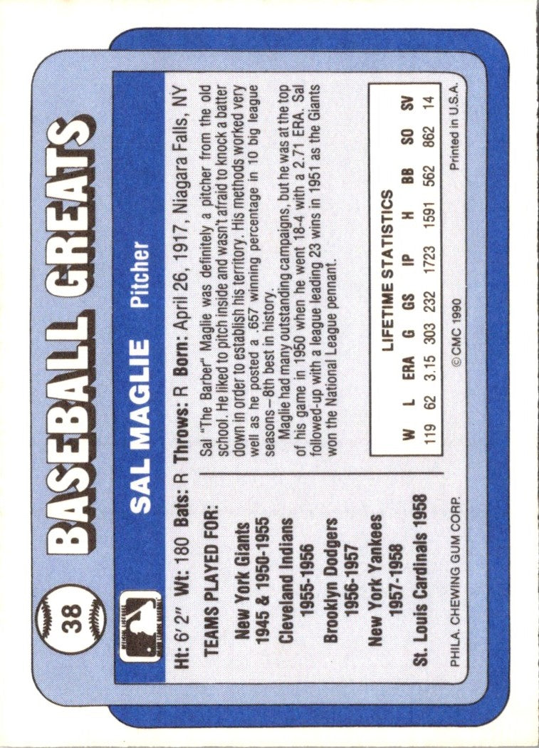 1990 Swell Baseball Greats Sal Maglie