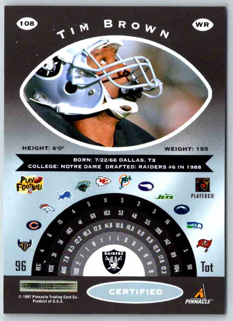 1997 Pinnacle Certified NFL Tim Brown