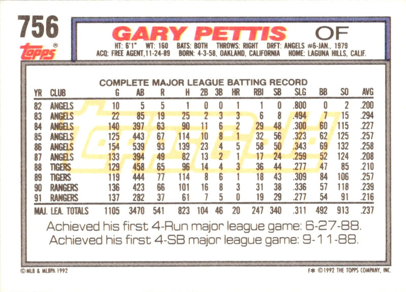 1992 Topps Gary Pettis