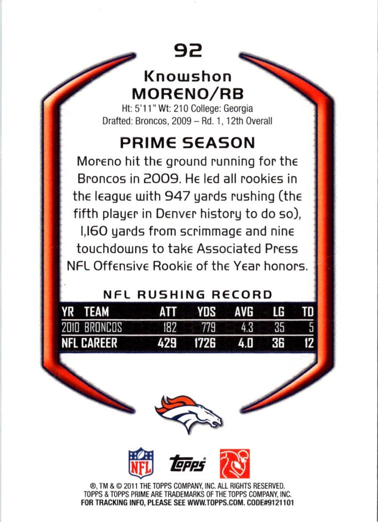 2011 Topps Prime Knowshon Moreno