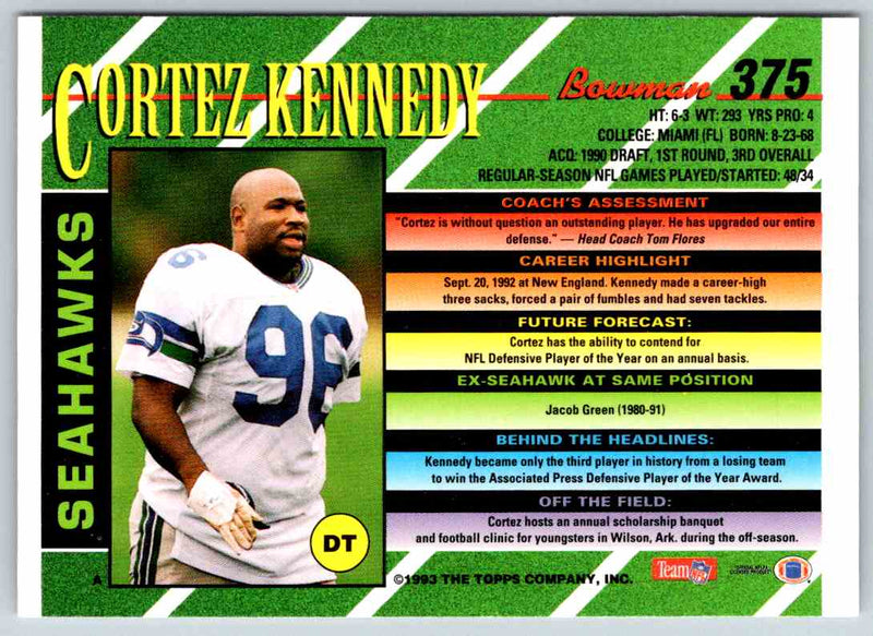 1993 Bowman Football Cortez Kennedy