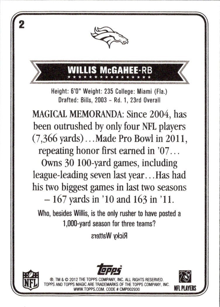2012 Topps Magic Willis McGahee