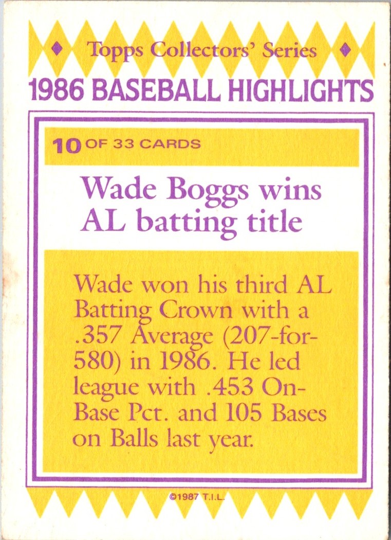 1987 Topps Woolworth Baseball Highlights Wade Boggs