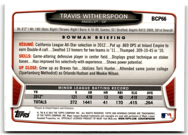 2013 Bowman Chrome Prospects Travis Witherspoon