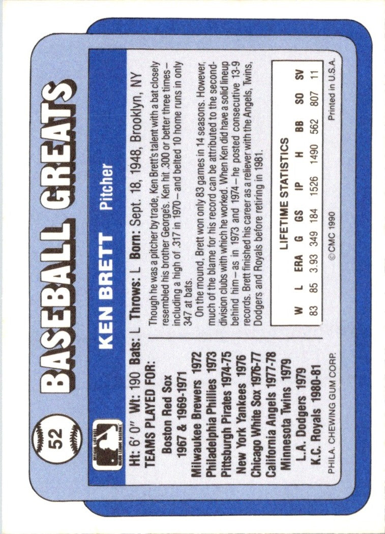 1990 Swell Baseball Greats Ken Brett