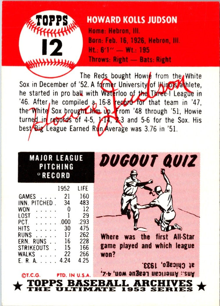 1991 Topps Archives 1953 Howie Judson