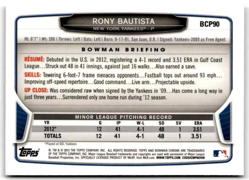 2013 Bowman Chrome Prospects Rony Bautista