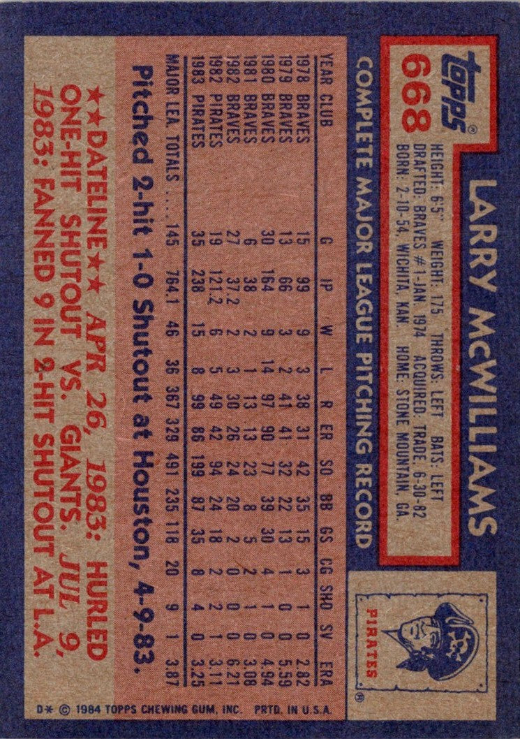 1984 Topps Larry McWilliams