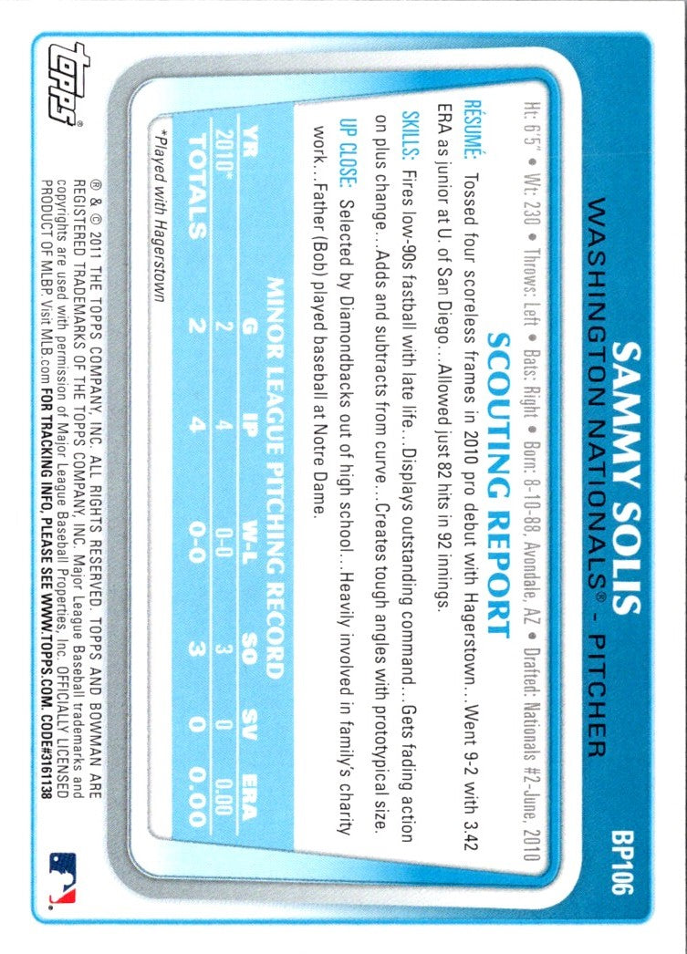 2011 Bowman Prospects Sammy Solis