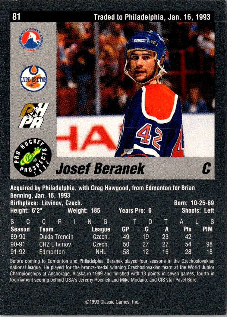 1993 Classic Pro Prospects Josef Beranek