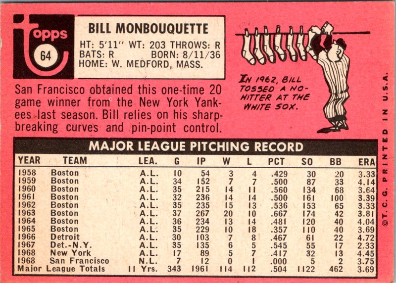 1969 Topps Bill Monbouquette