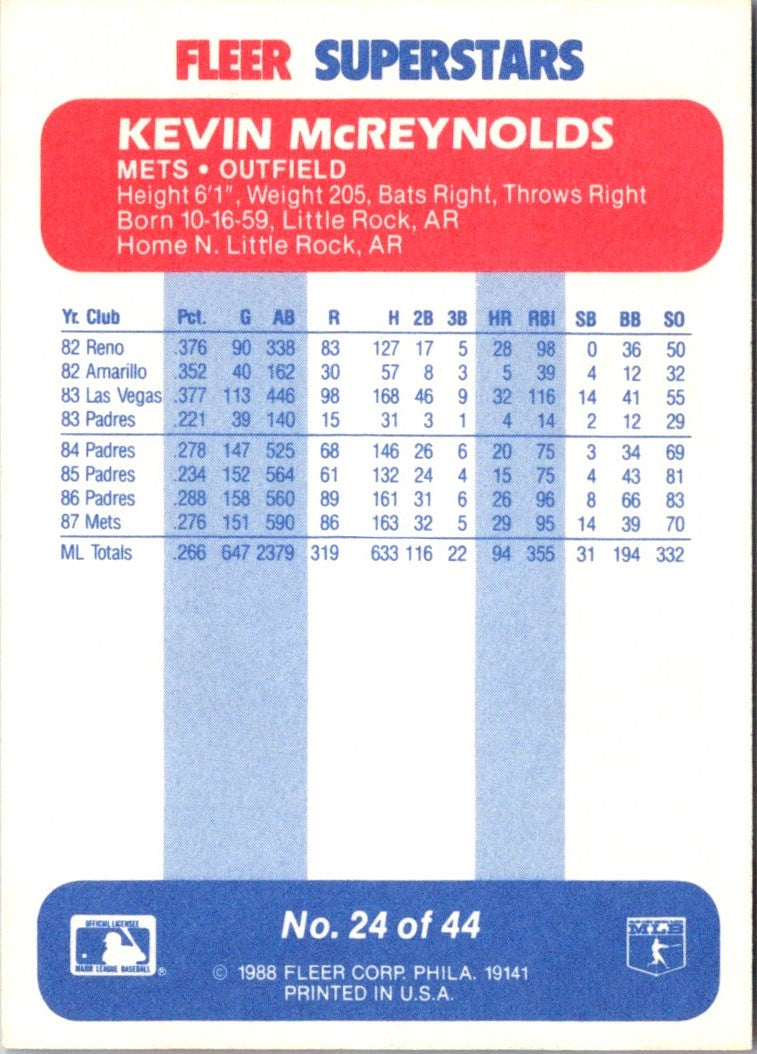 1988 Fleer SuperStars Kevin McReynolds