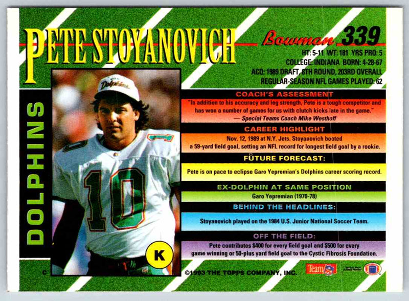 1993 Bowman Football Pete Stoyanovich