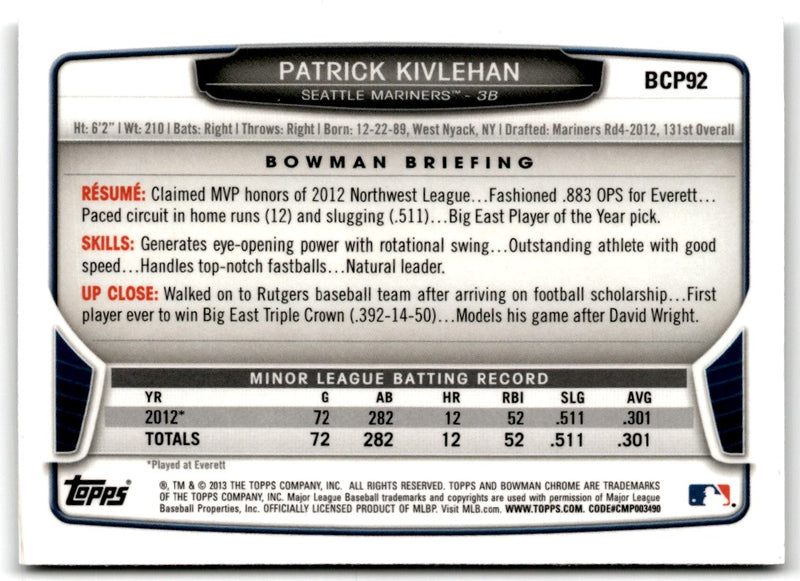 2013 Bowman Chrome Prospects Patrick Kivlehan