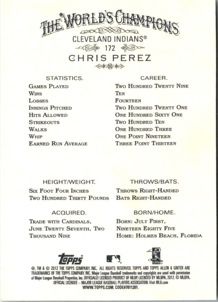 2012 Topps Allen & Ginter Chris Perez