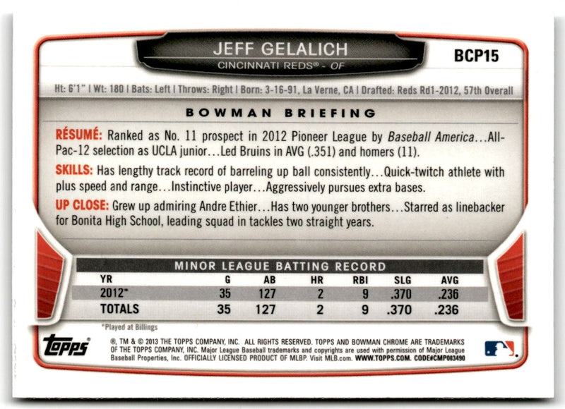 2013 Bowman Chrome Prospects Jeff Gelalich