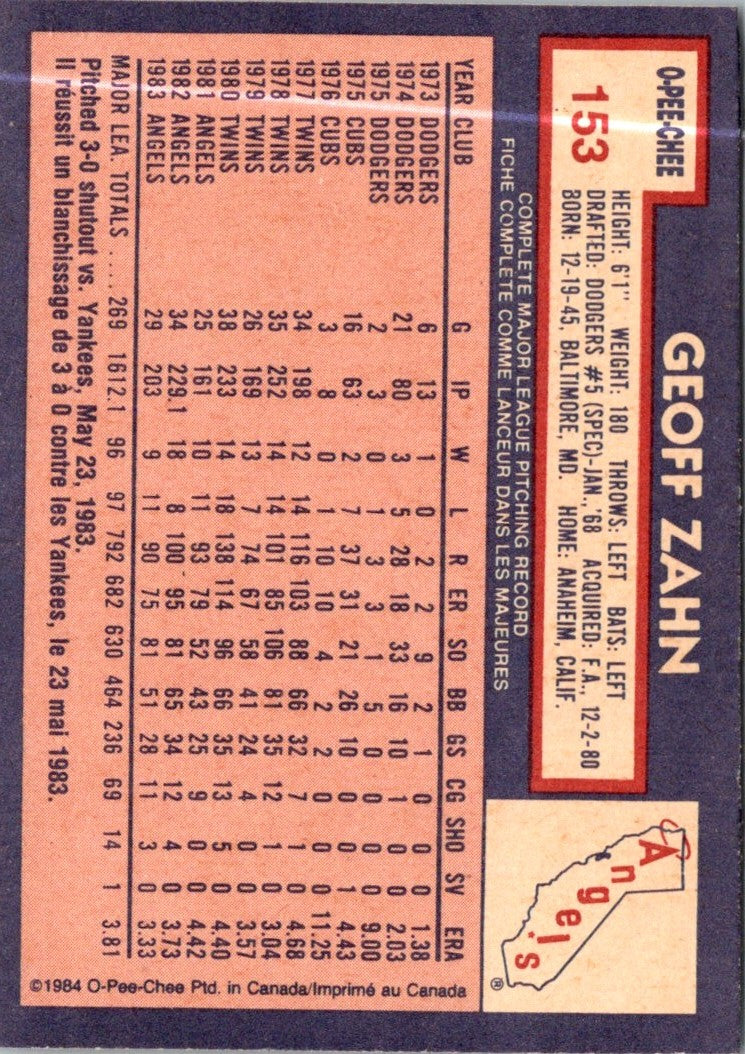 1984 O-Pee-Chee Geoff Zahn