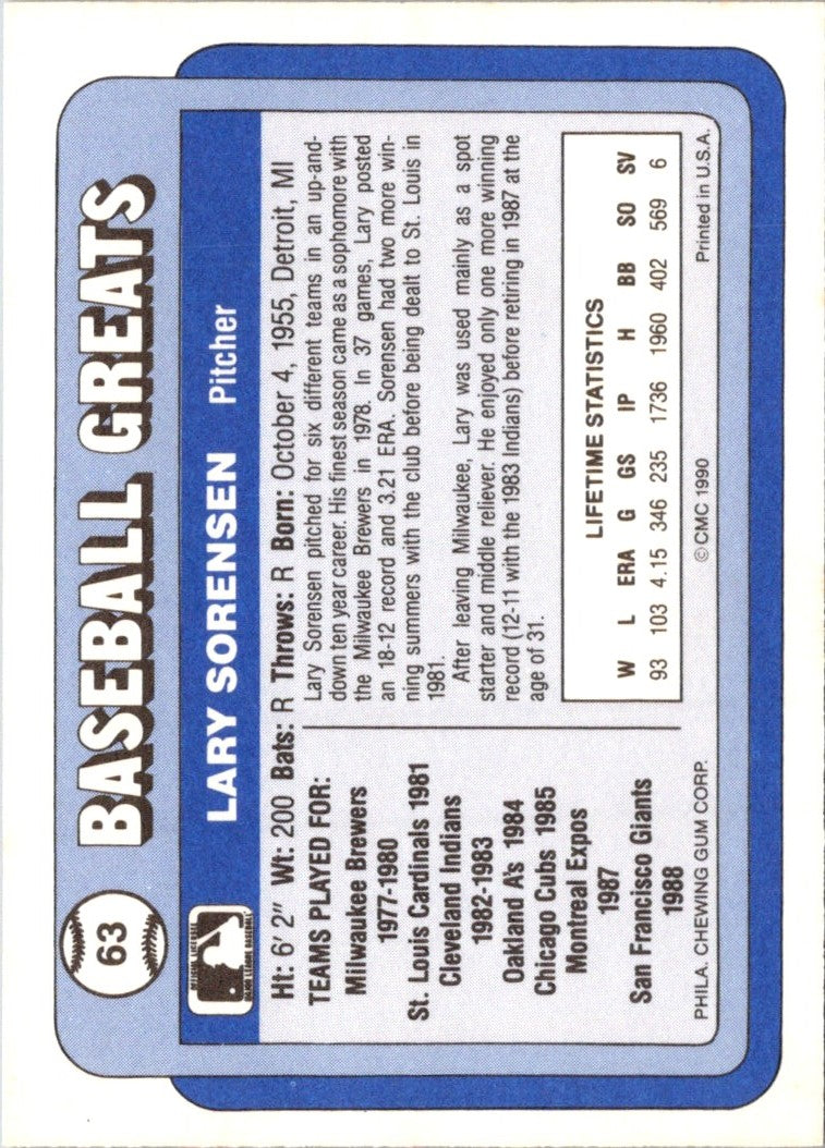 1990 Swell Baseball Greats Lary Sorensen