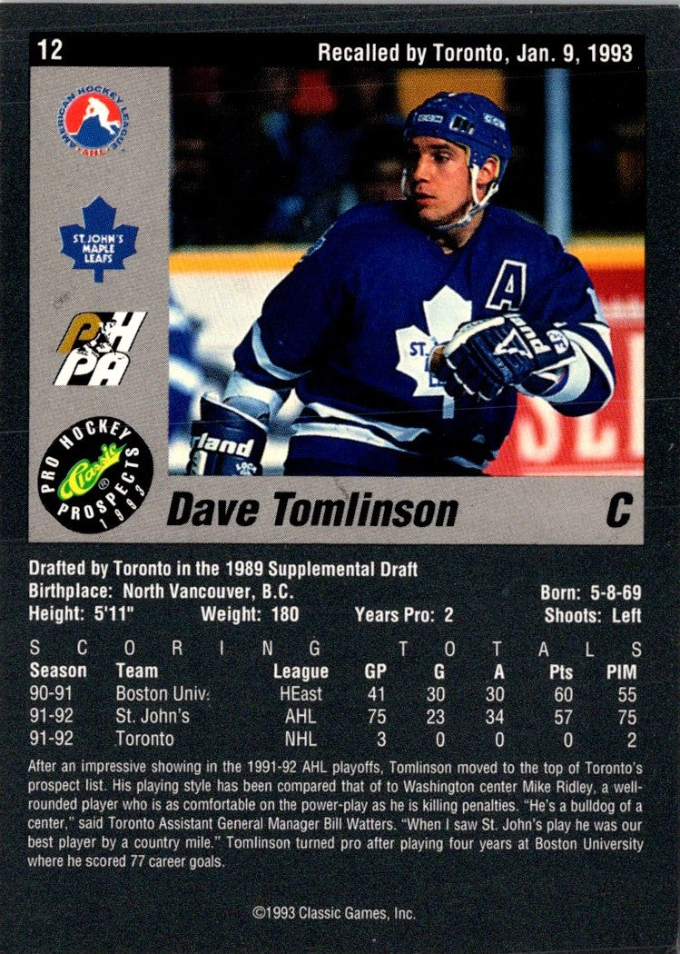 1993 Classic Pro Prospects Dave Tomlinson