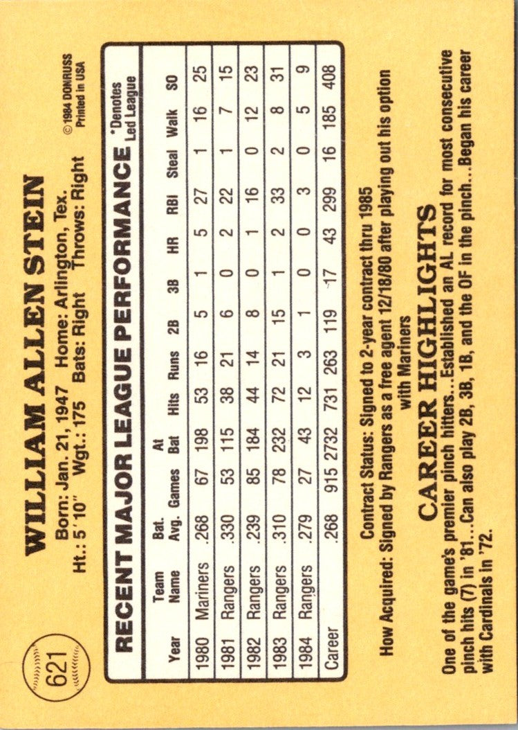 1985 Donruss Bill Stein