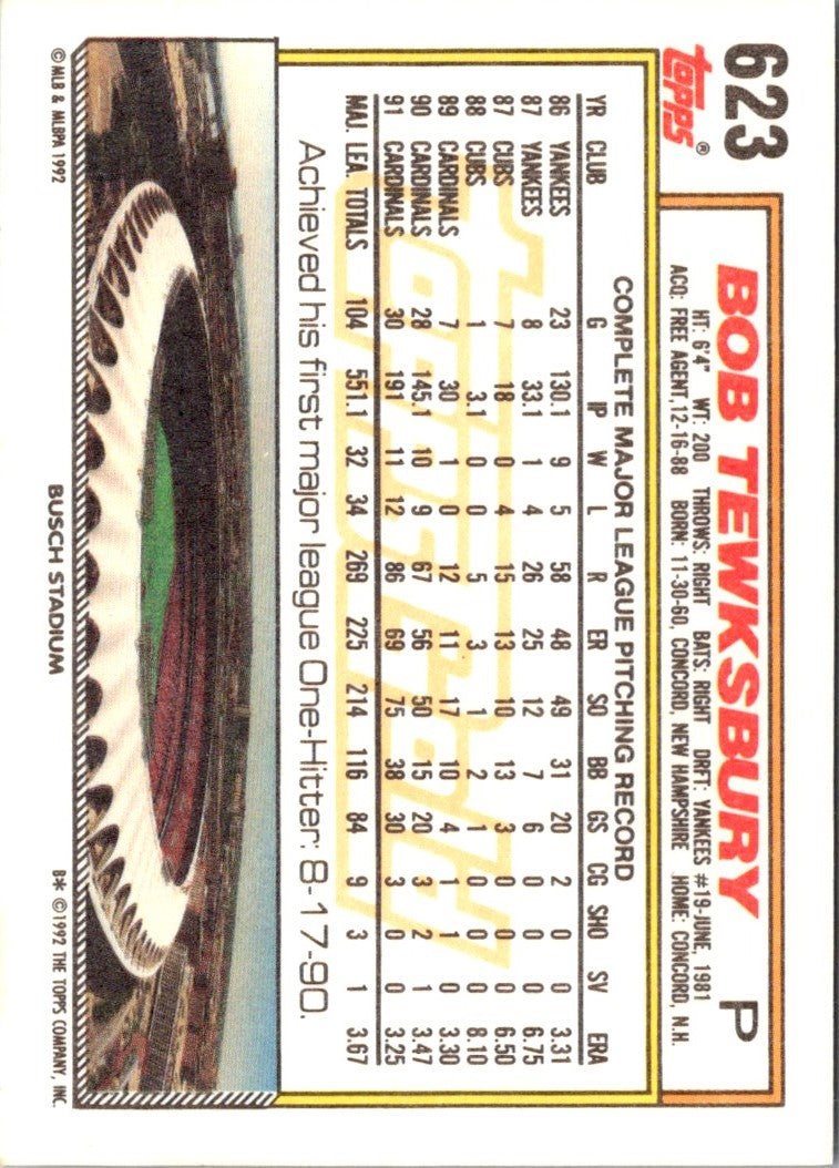 1992 Topps Gold Winners Bob Tewksbury