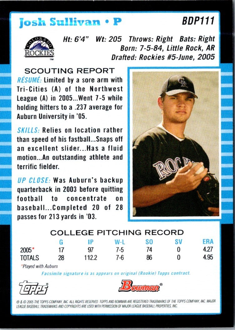 2005 Bowman Chrome Draft Picks & Prospects Josh Sullivan