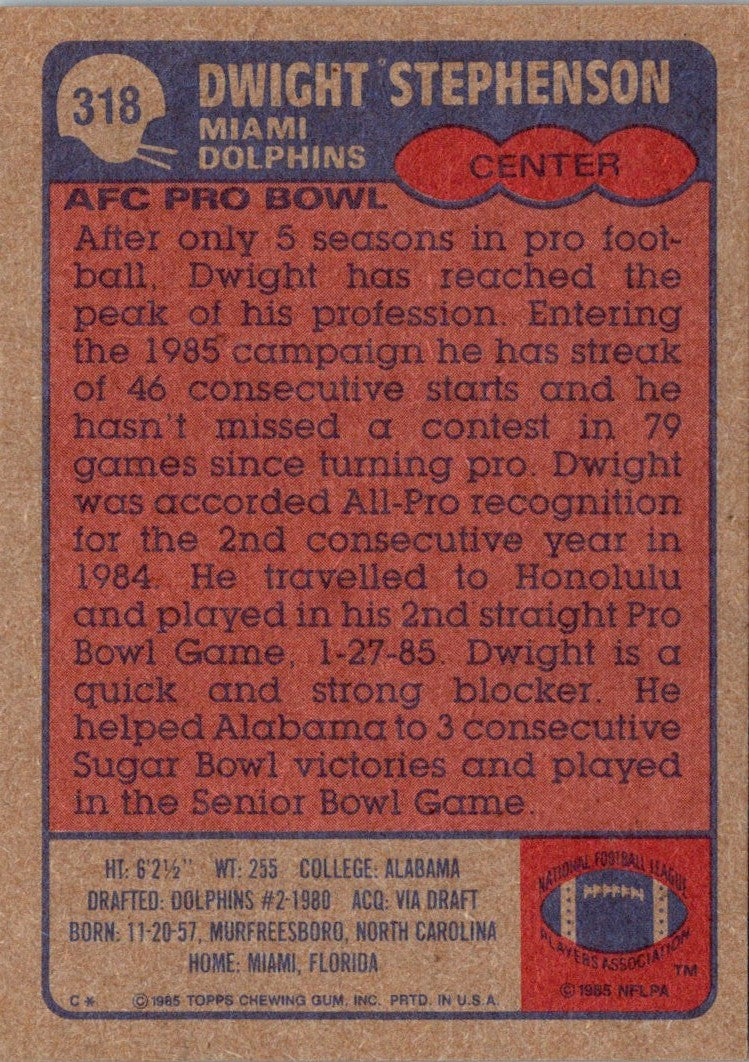 1985 Topps Dwight Stephenson