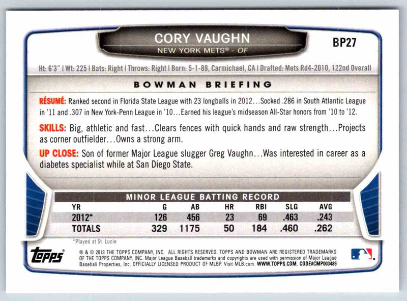 2013 Bowman Cory Vaughn